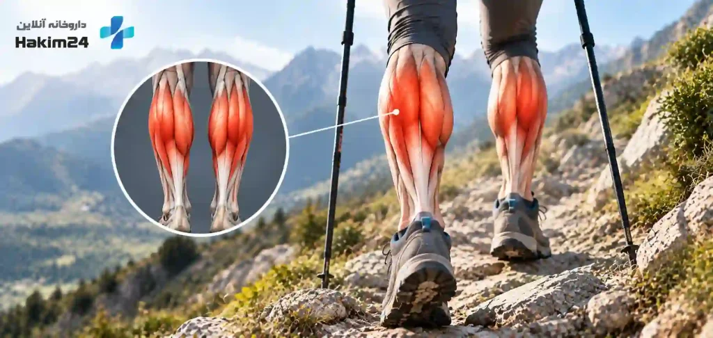 نمای آناتومی عضلات ساق پا و مچ پا درگیر هنگام حرکت در مسیر کوهستانی
