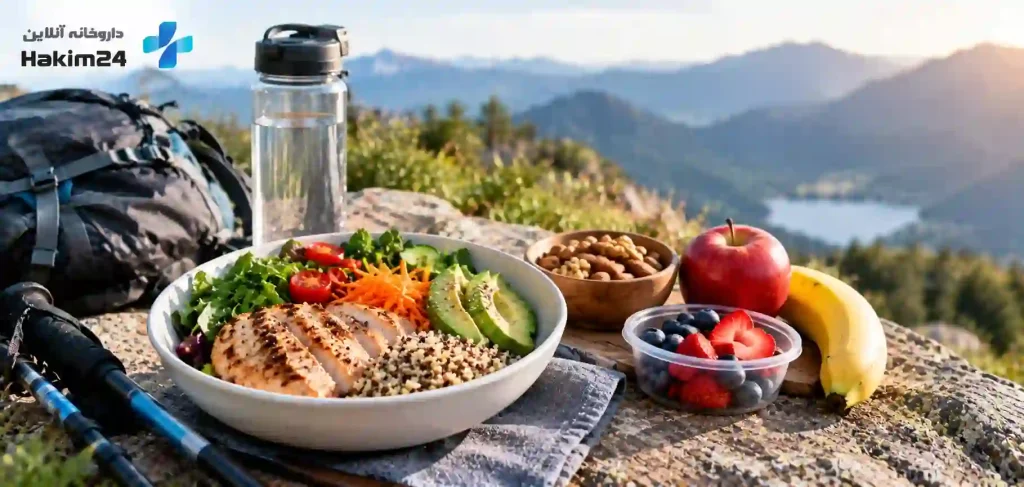 وعده غذایی متعادل شامل پروتئین، کربوهیدرات و سبزیجات برای ریکاوری بعد از کوه نوردی
