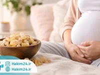 تصویر زن باردار در کنار کندر طبیعی، نشان دهنده بررسی مصرف کندر در دوران بارداری و تاثیر احتمالی آن بر جنین.