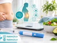 تصویر مفهومی آمپول لاغری در کنار ترازو، متر اندازه گیری و مواد غذایی سالم برای مدیریت وزن