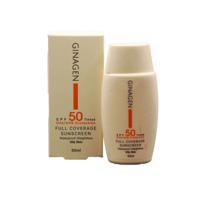 کرم ضد آفتاب رنگی با SPF50+ مناسب پوست چرب و مختلط ژیناژن
