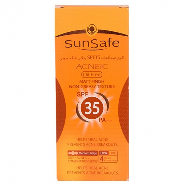 کرم ضد آفتاب رنگی با SPF35+ مناسب پوست های چرب و آکنه ای سان سیف