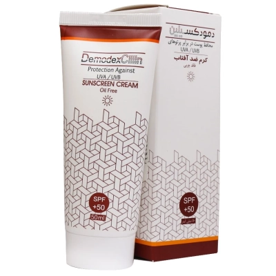 کرم ضد آفتاب بی رنگ SPF50+ فاقد چربی دمودکسیلین