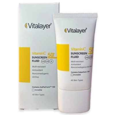 کرم ضد آفتاب فلوئید +SPF50 بی رنگ حاوی ویتامین C ویتالیر
