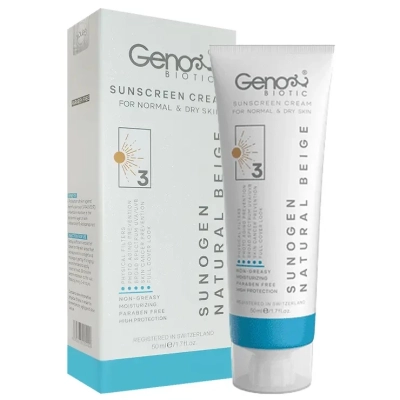 کرم ضد آفتاب رنگی مناسب پوست خشک و معمولی با +SPF50 ژنوبایوتیک