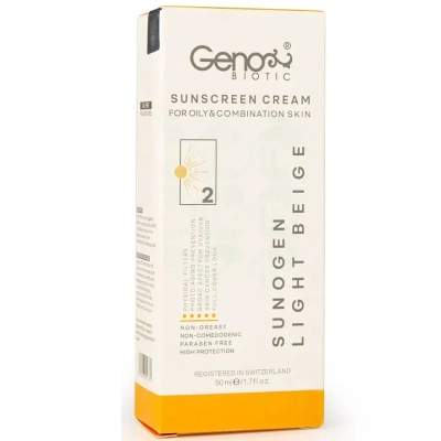 کرم ضد آفتاب رنگی مناسب پوست چرب و مختلط با +SPF50 ژنوبایوتیک