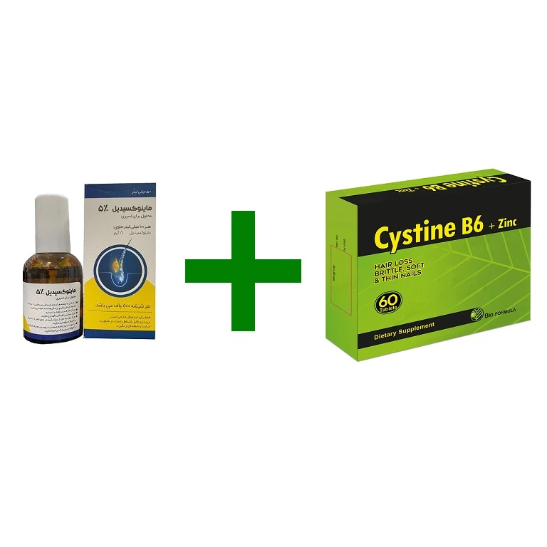 محلول ماینوکسیدیل 5% ایران دارو + قرص سیستین ب6+زینک بایو فورمولا