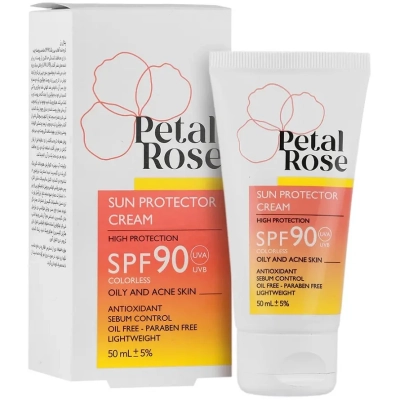 کرم ضد آفتاب بی رنگ SPF90 مناسب پوست چرب پتال رز