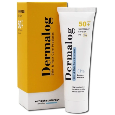 کرم ضد آفتاب بی رنگ SPF50+ پوست خشک درمالوگ