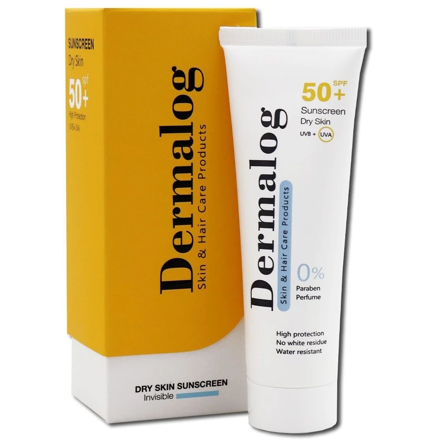 کرم ضد آفتاب بی رنگ SPF50+ پوست خشک درمالوگ