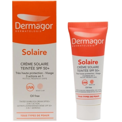 کرم ضد آفتاب رنگی با SPF50+ مناسب پوست چرب و مختلط درماگور