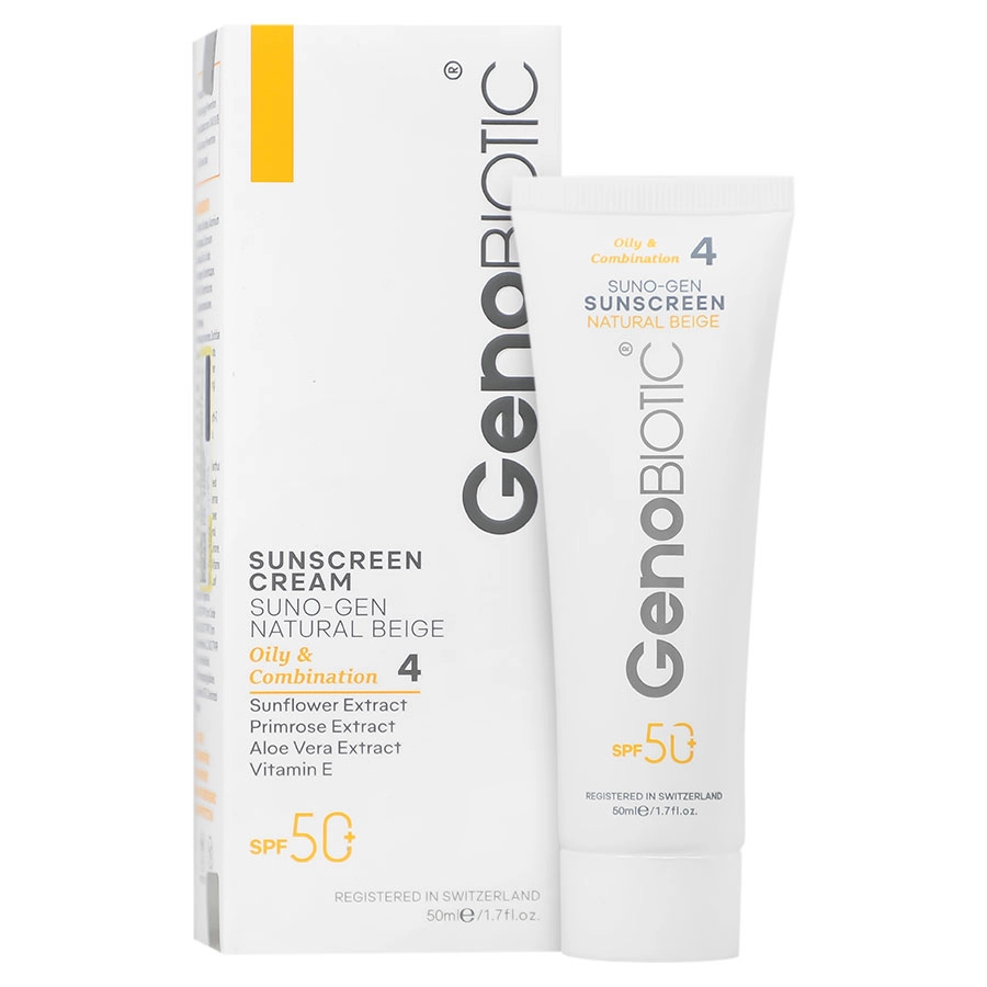 کرم ضد آفتاب SPF50 بژ طبیعی مناسب پوست های چرب و مختلط ژنوبایوتیک